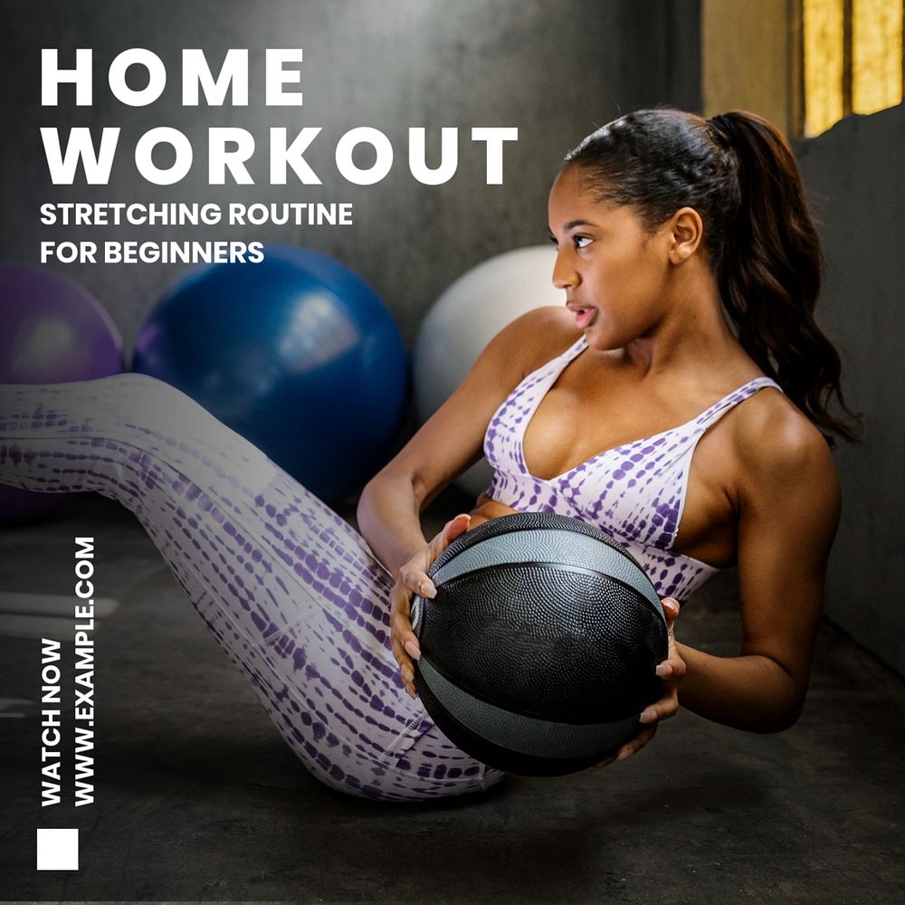 Home workout Instagram post template, editable text