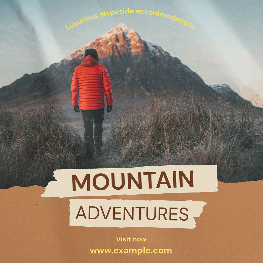 Mountain adventures Instagram post template, editable text