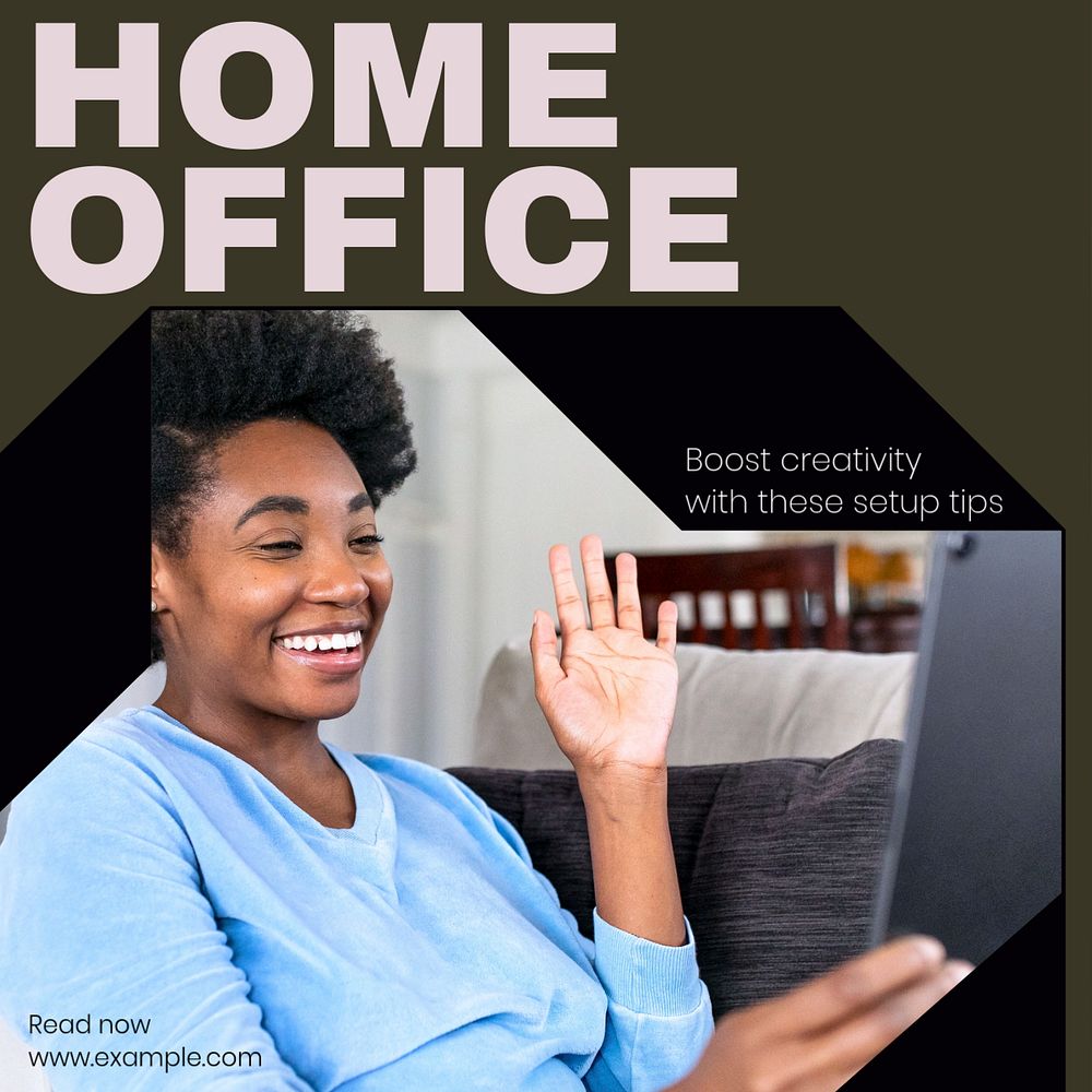 Home office Instagram post template, editable text