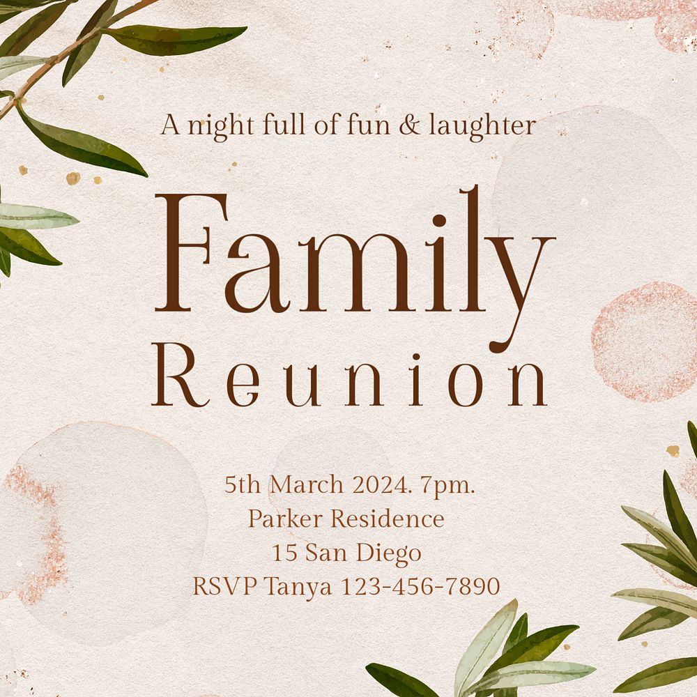 Family reunion invitation Instagram post template, editable text