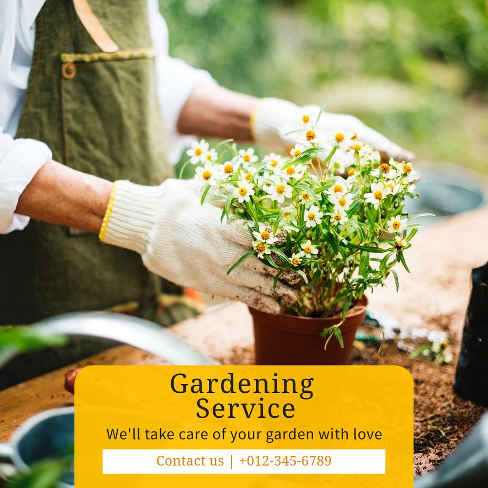 Gardening service Instagram post template, editable text