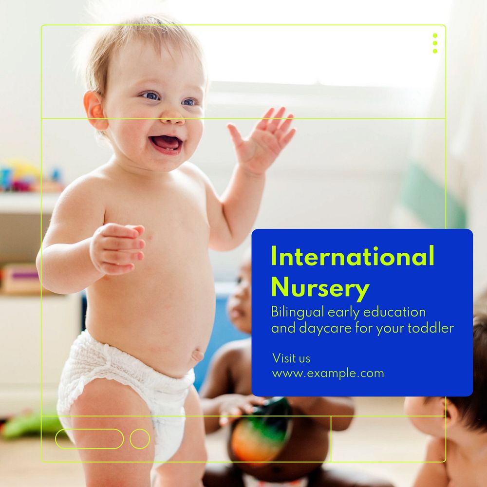 International nursery Instagram post template, editable text