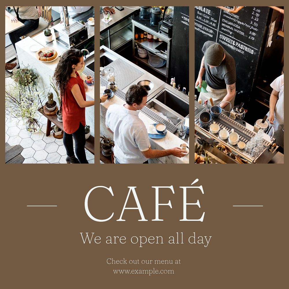 Cafe open Instagram post template, editable text