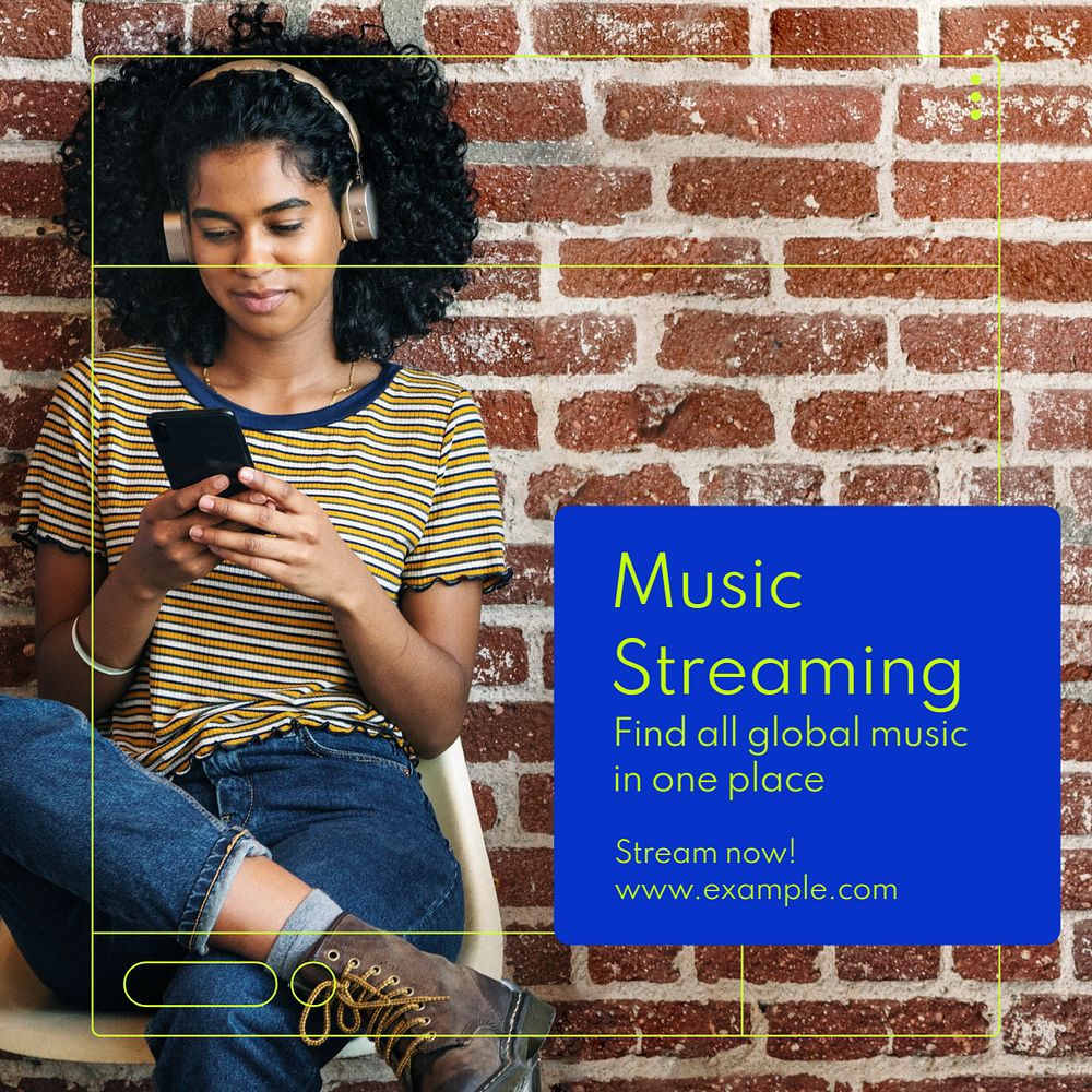 Music streaming Instagram post template, editable text