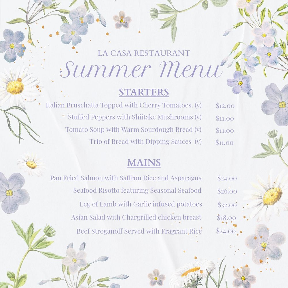 Restaurant menu Instagram post template, editable text