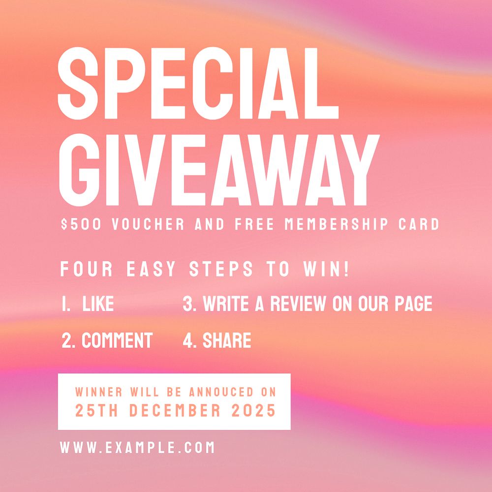 Special giveaway Instagram post template, editable text