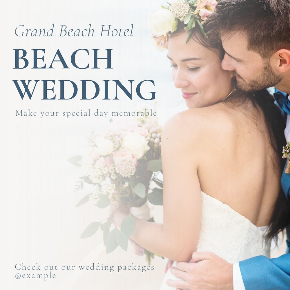 Beach wedding Instagram post template, editable text