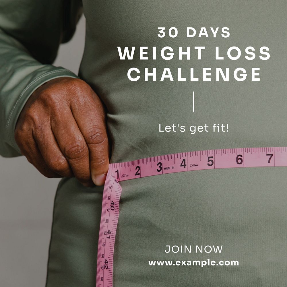 Weight loss challenge Instagram post template, editable text