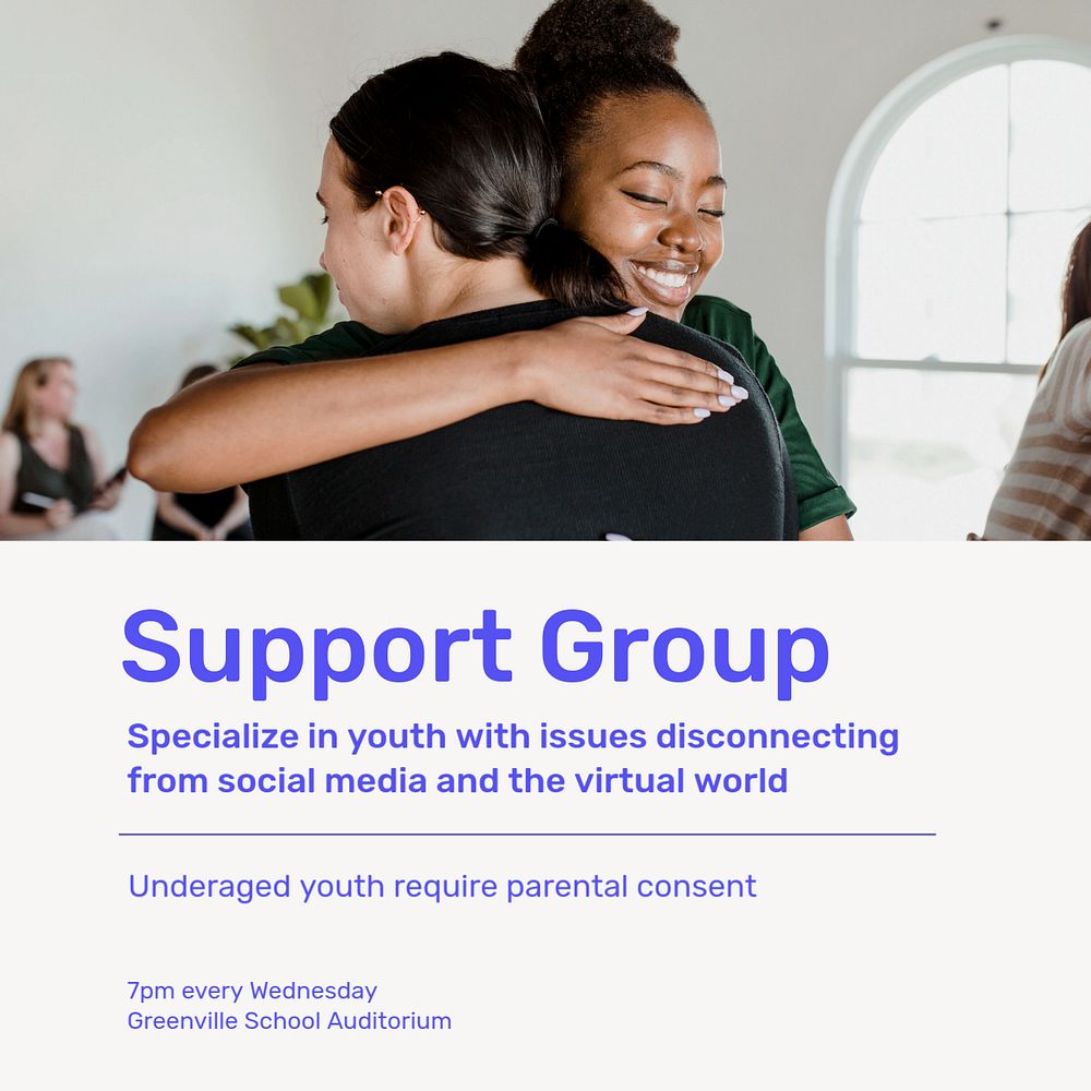 Support group   Instagram post template, editable text