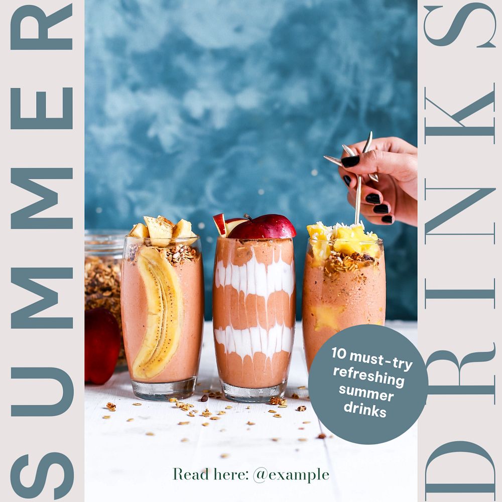 Summer drinks Instagram post template, editable text