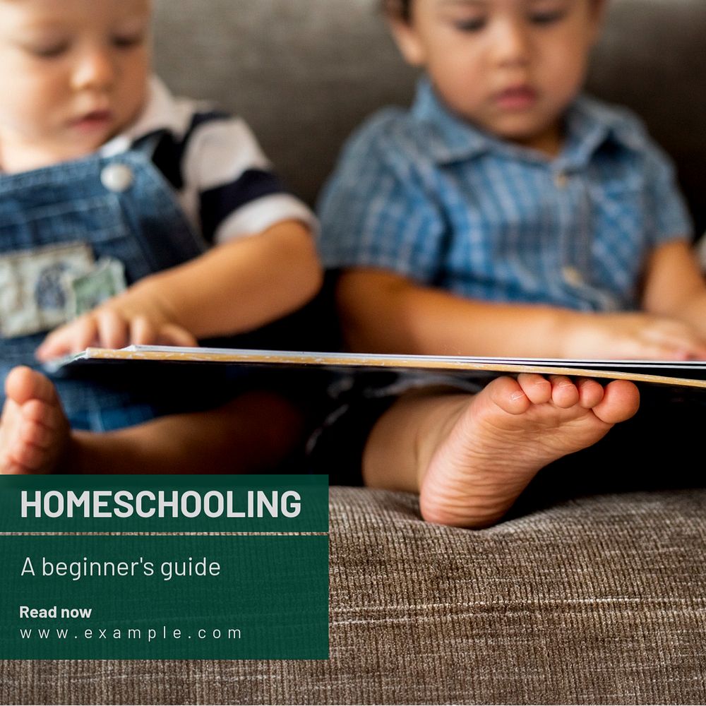 Home school children Instagram post template, editable text