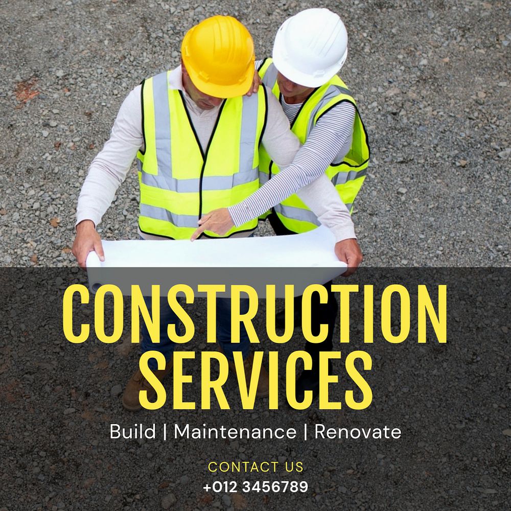 Construction service  Instagram post template, editable text