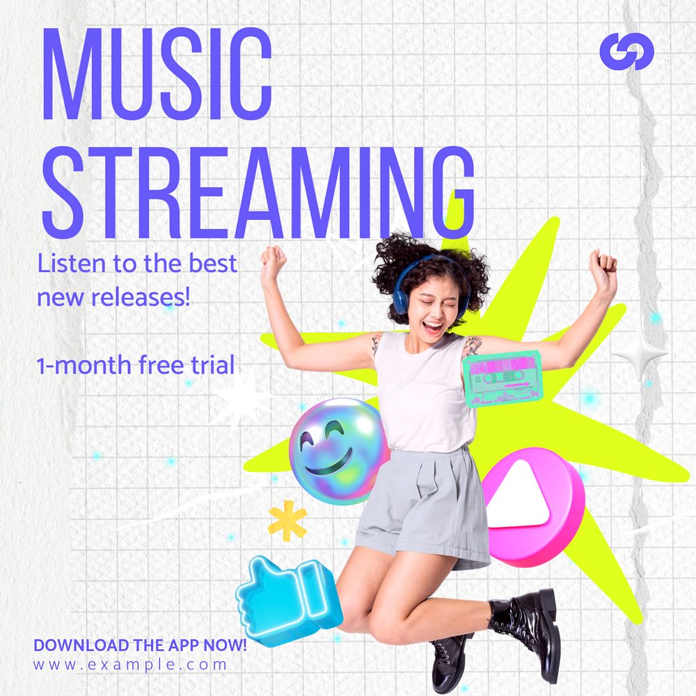 Music streaming Instagram post template, editable text