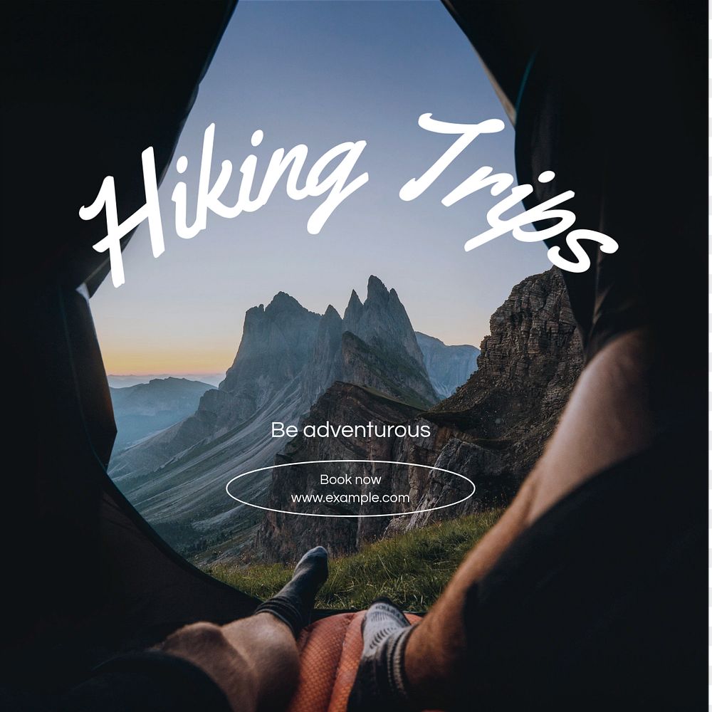 Hiking trips Instagram post template, editable text