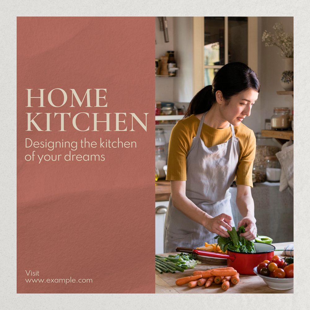 Home kitchen design Instagram post template, editable text