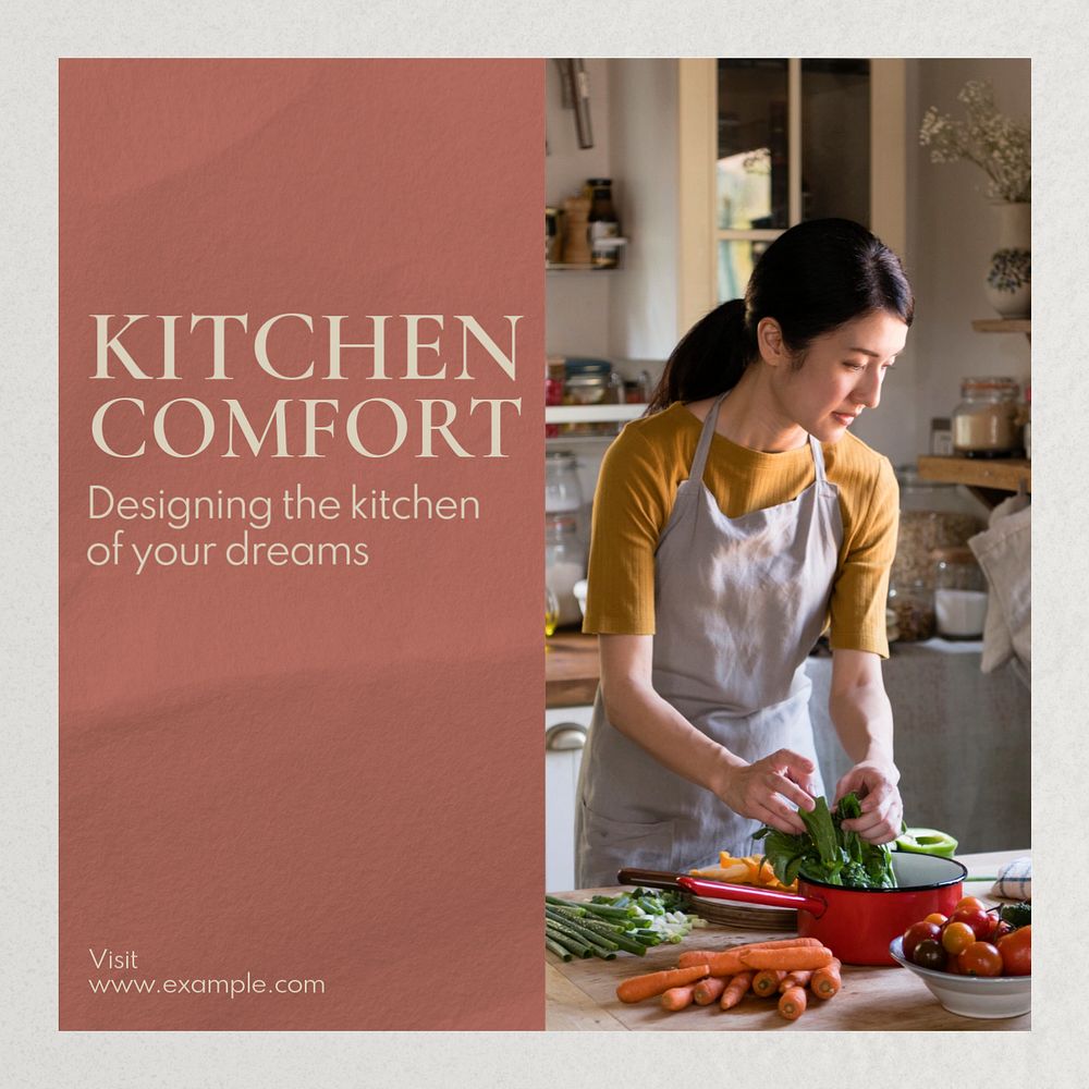 Kitchen design Instagram post template, editable text