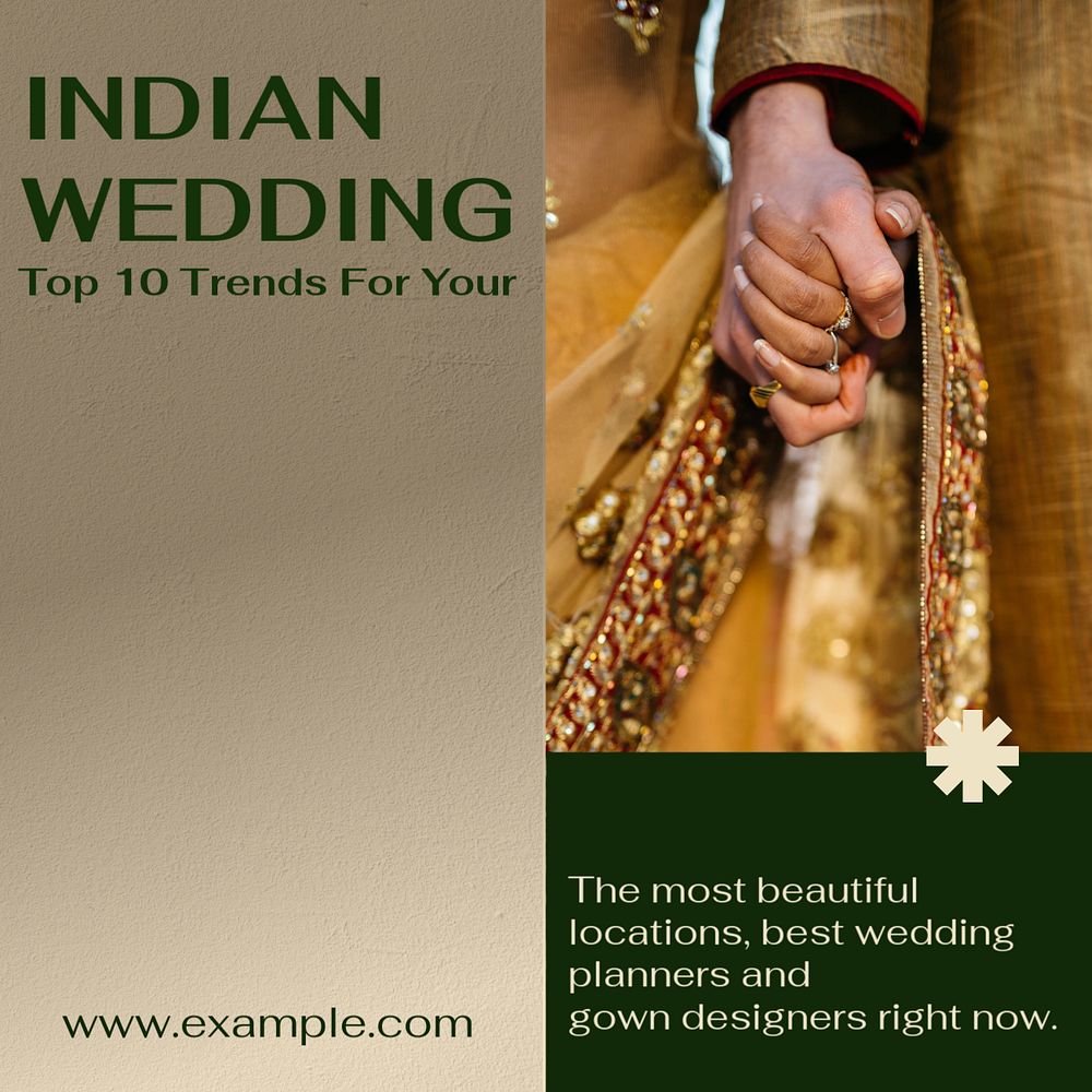 Indian wedding Instagram post template, editable text