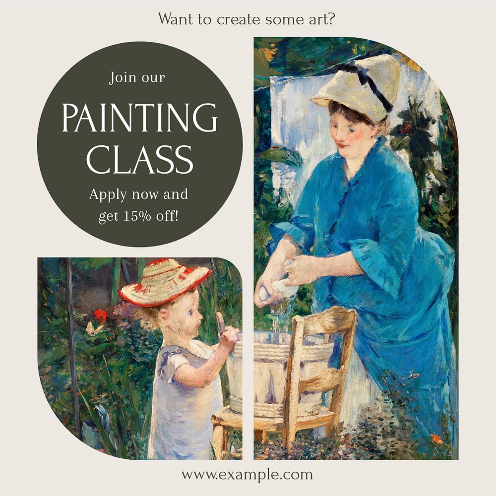 Painting class Instagram post template, editable text