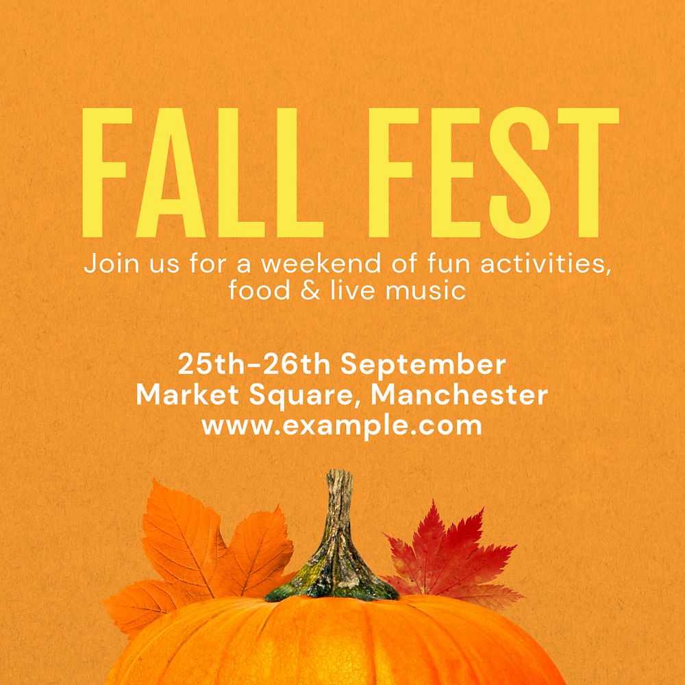 Fall festival Instagram post template, editable text