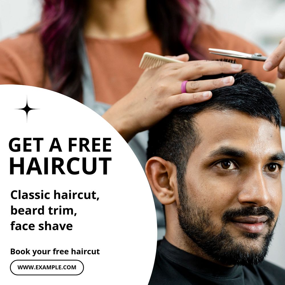 Free haircut Instagram post template, editable text