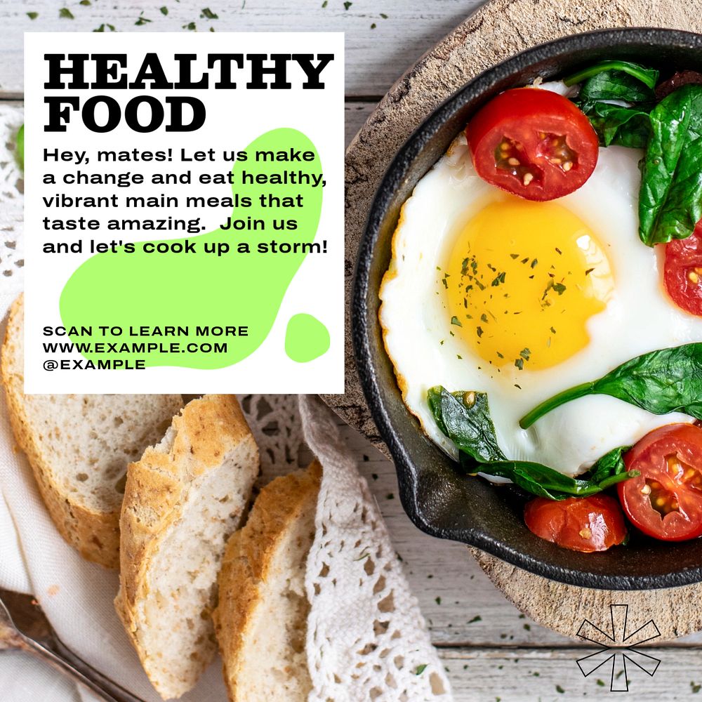 Healthy food Instagram post template, editable text