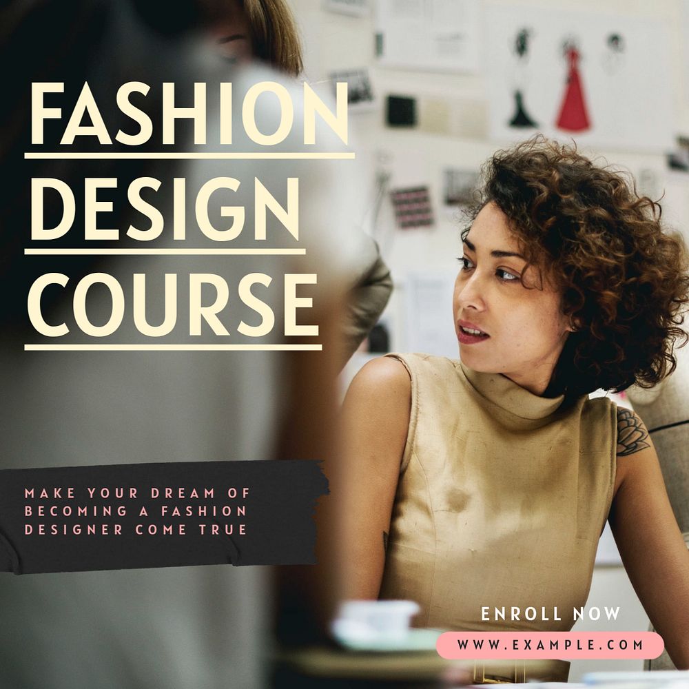 Fashion design course Instagram post template, editable text