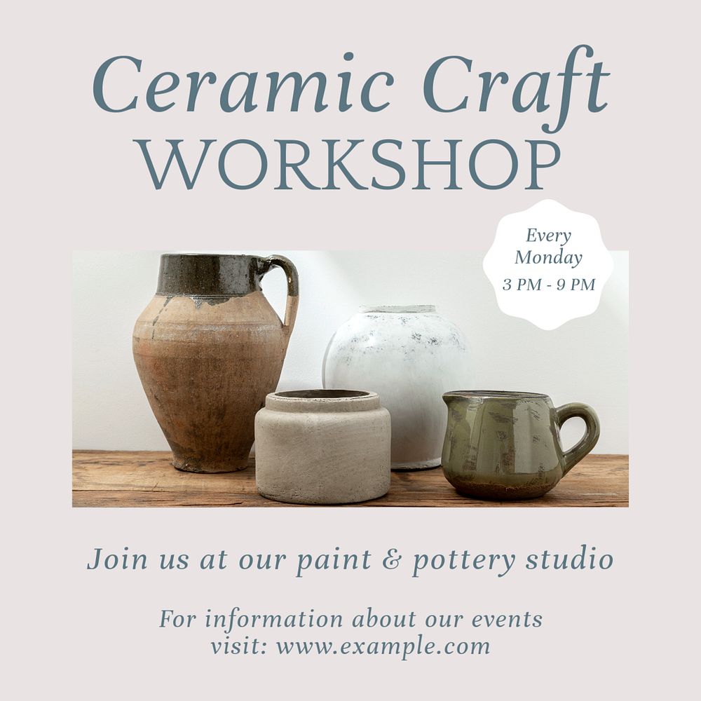 Ceramic craft workshop Instagram post template, editable text