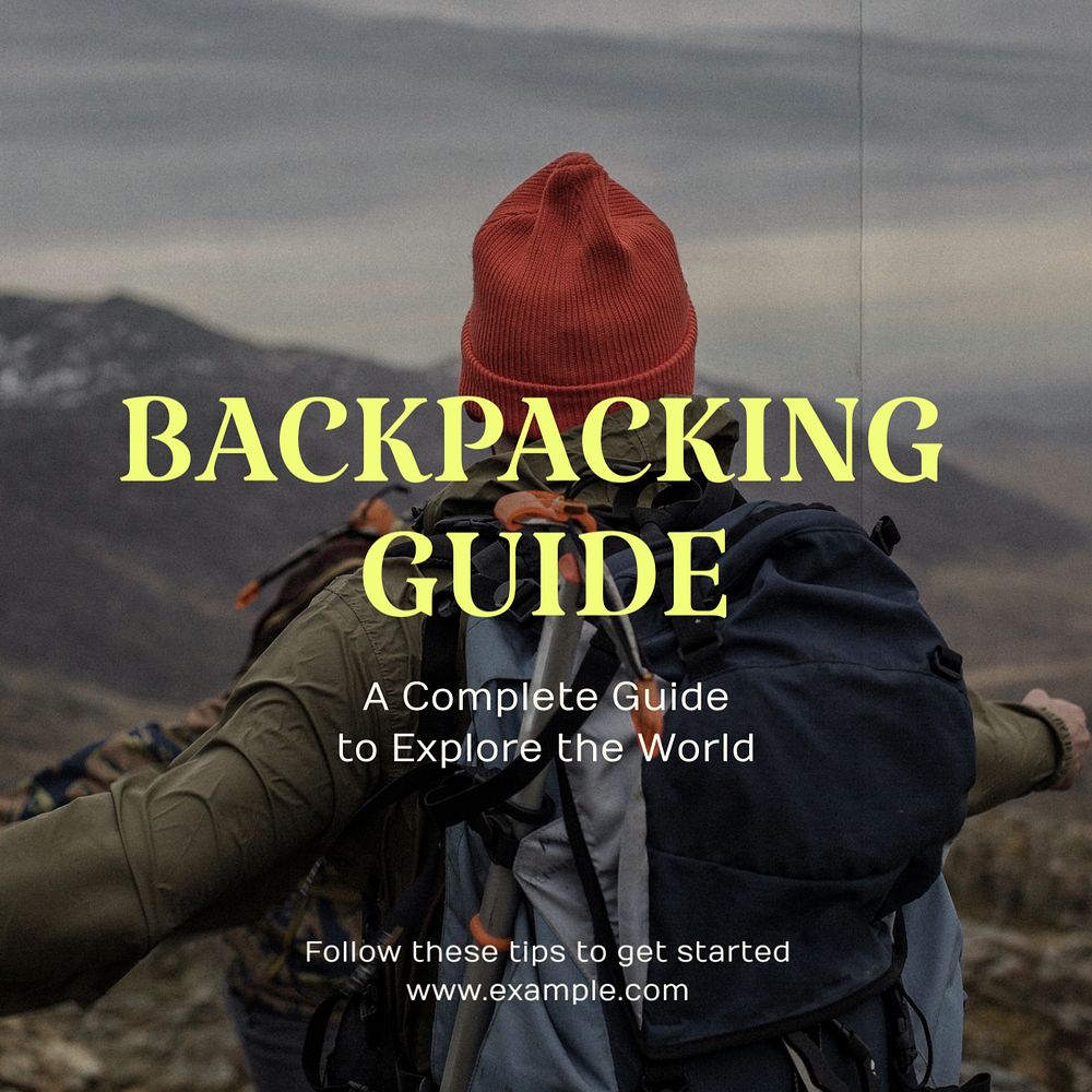 Backpacking guide Instagram post template, editable text