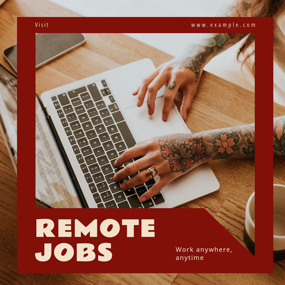 Remote jobs Instagram post template, editable text