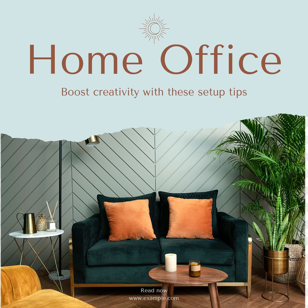 Home office Instagram post template, editable text