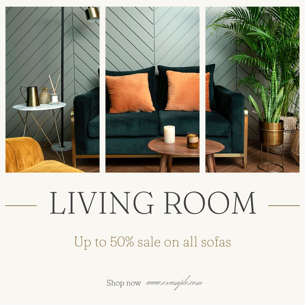 Living room sale Instagram post template, editable text