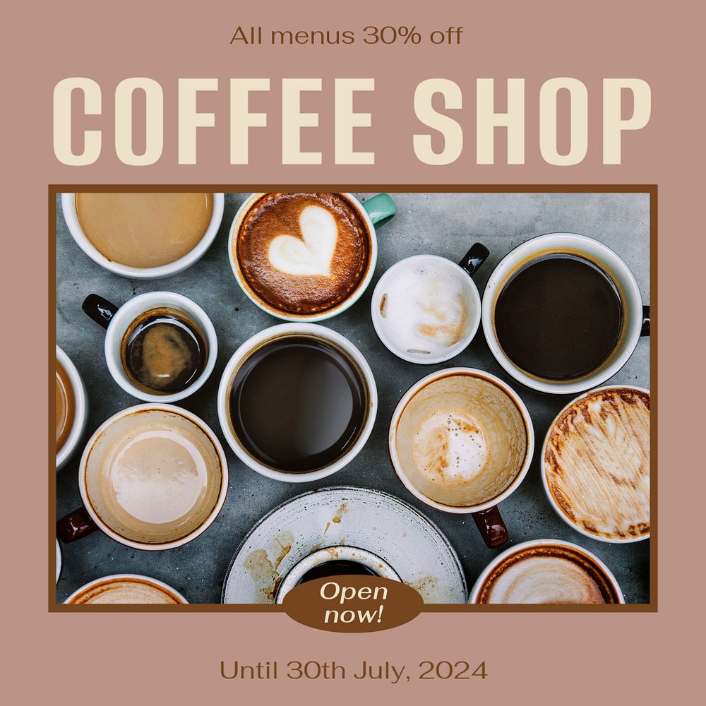 Coffee shop Instagram post template, editable text