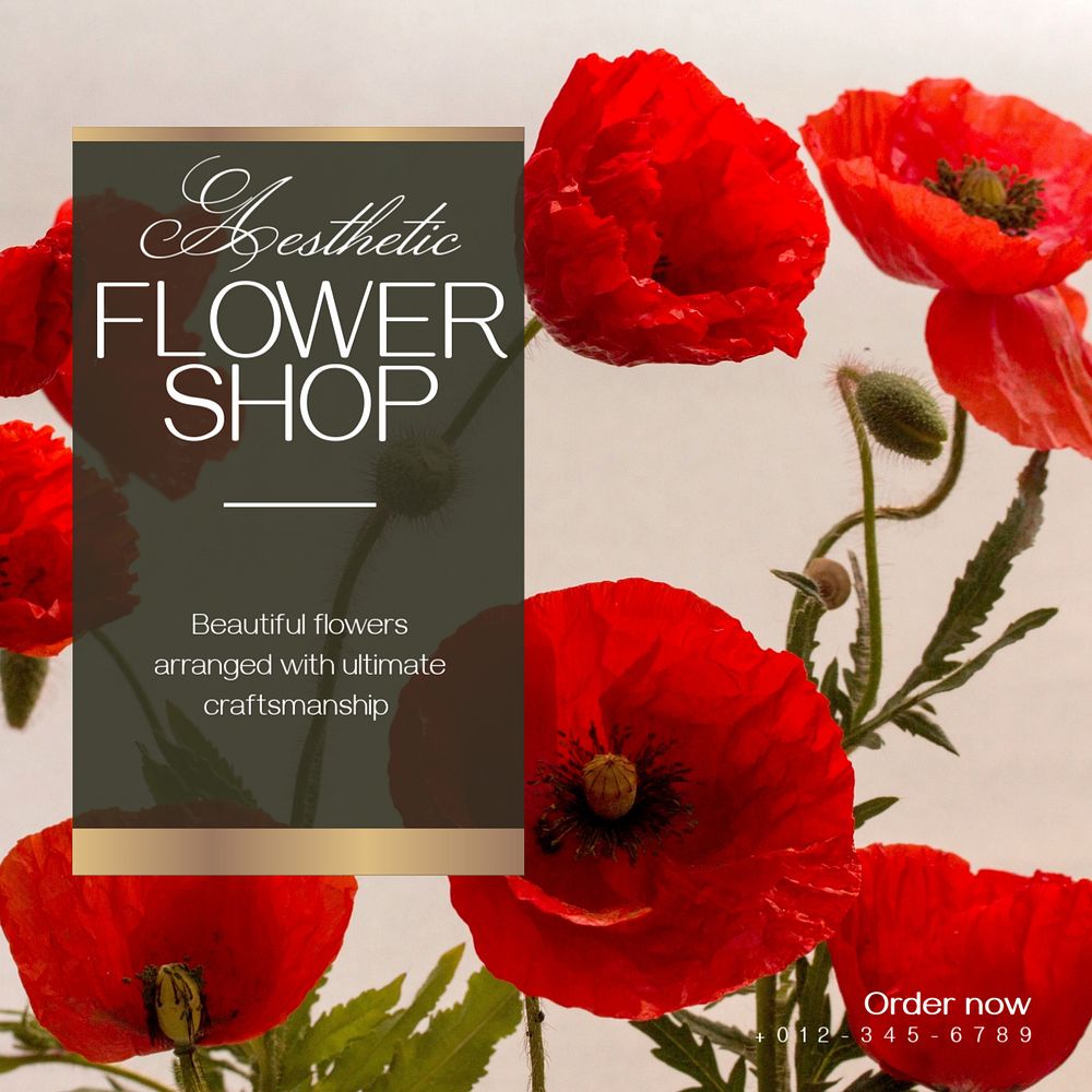 Flower shop Instagram post template, editable text