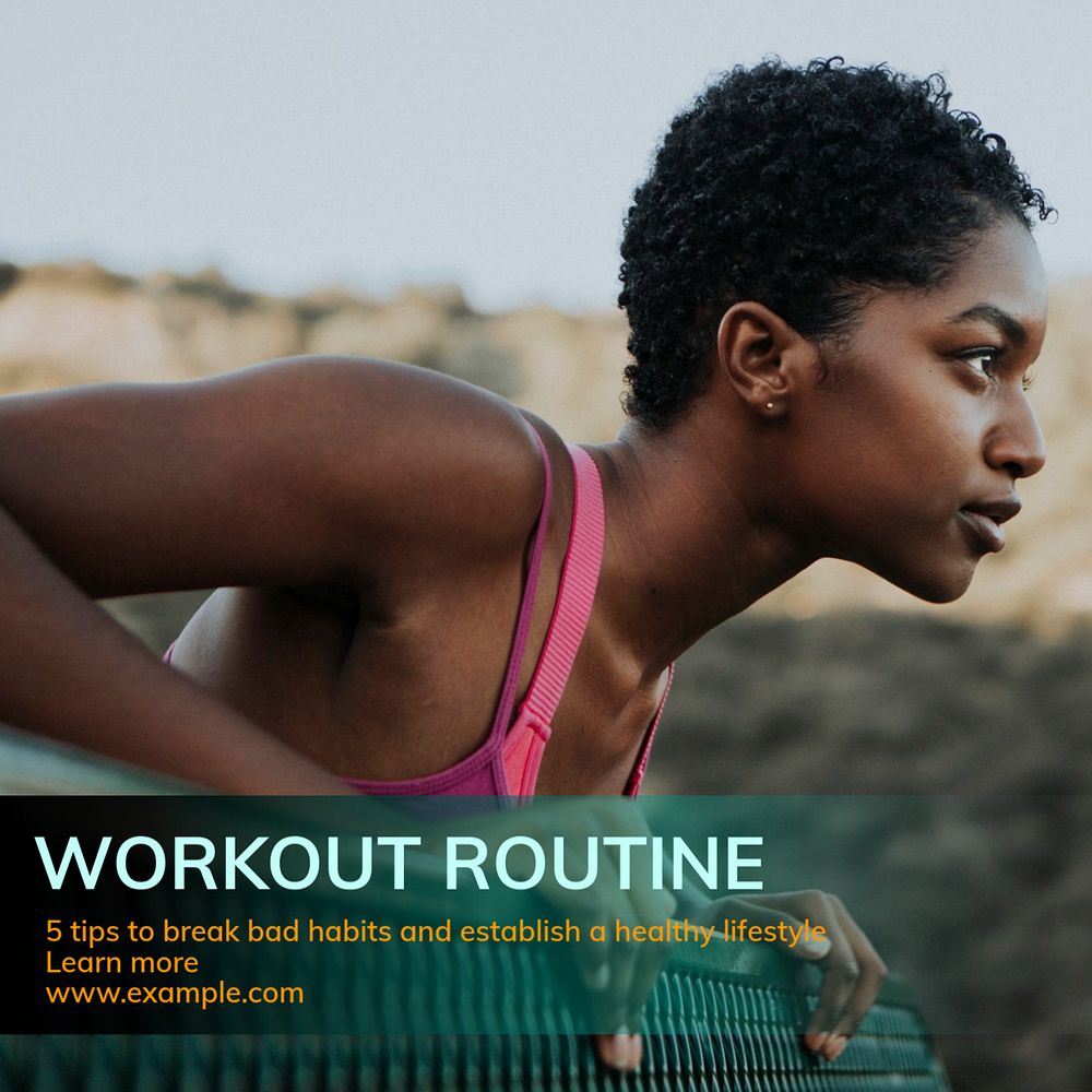 Workout routine Instagram post template, editable text