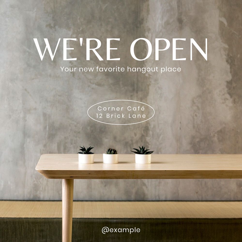 We're open Instagram post template, editable text