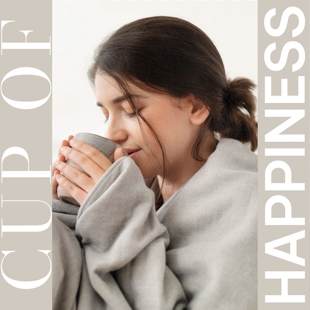 Cup of happiness Instagram post template, editable text