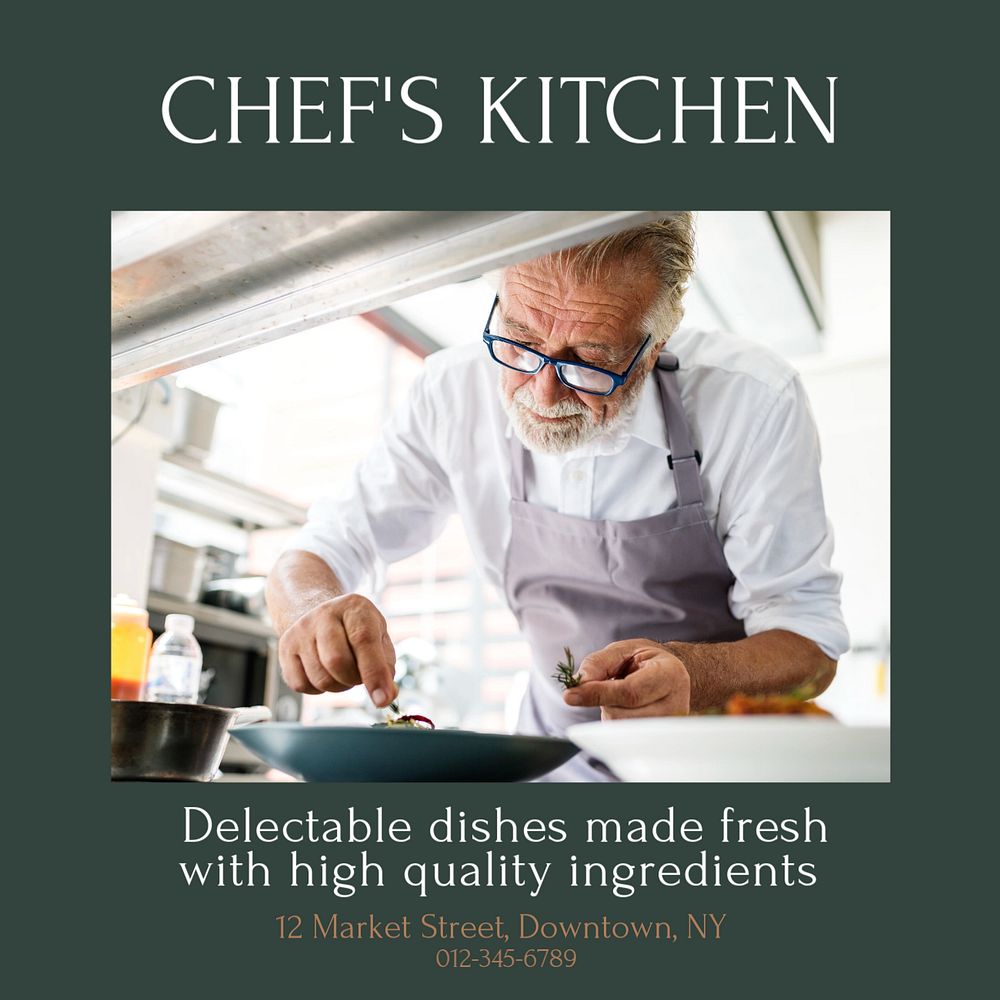 Chef's kitchen Instagram post template, editable text