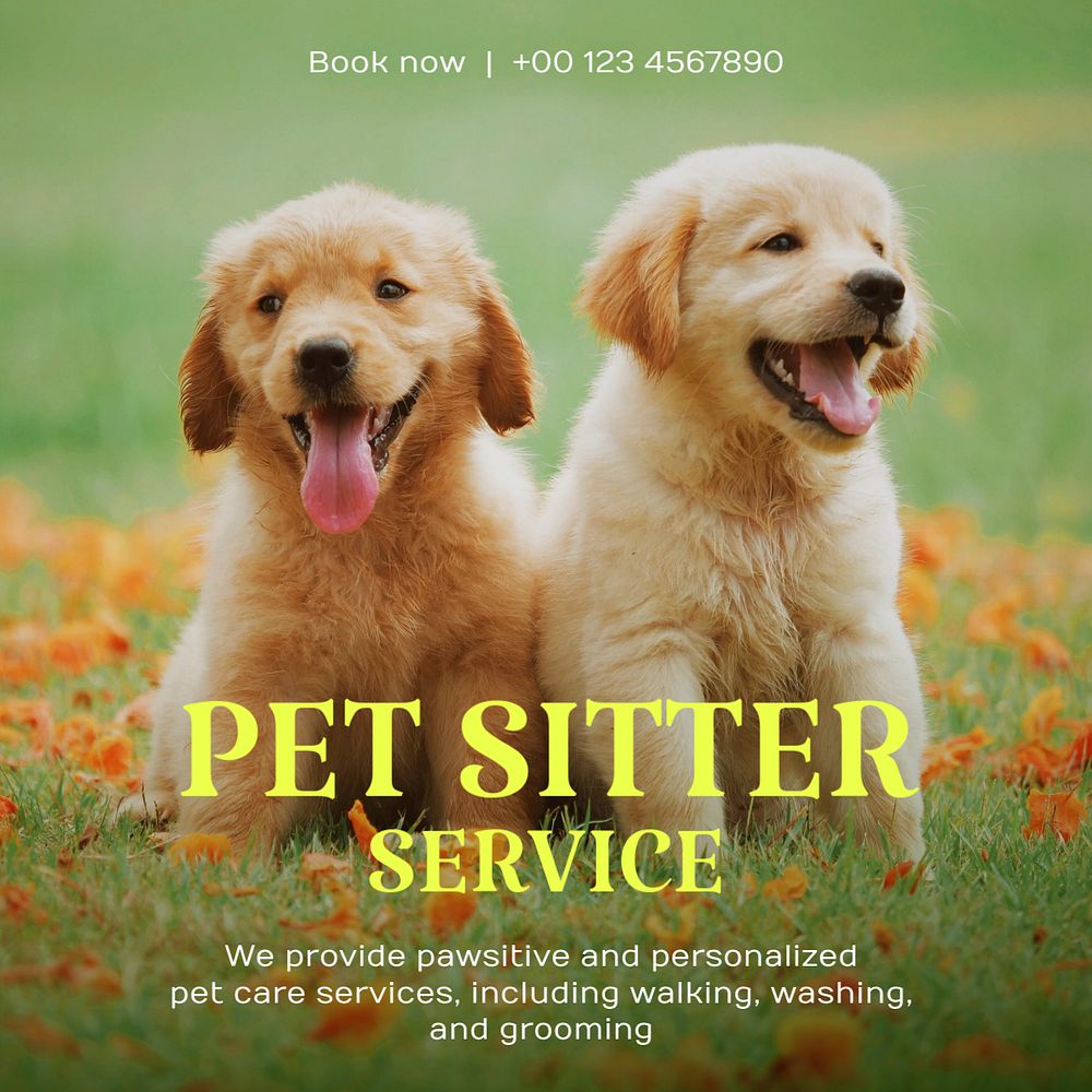 Pet sitter service Instagram post template, editable text