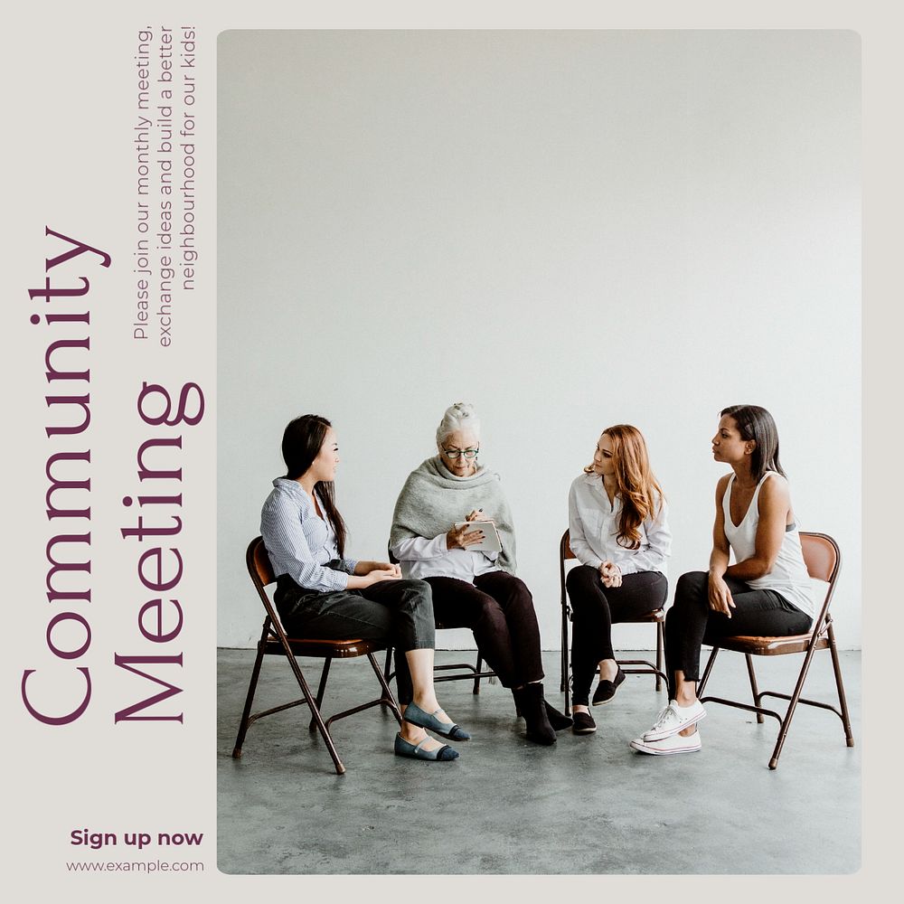 Community meeting Instagram post template, editable design