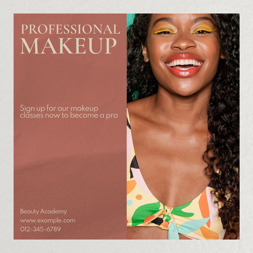 Professional makeup course Instagram post template, editable text