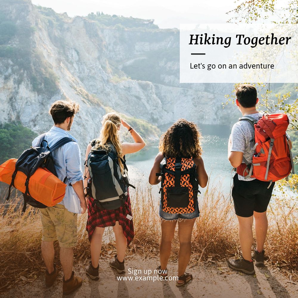 Hiking club Instagram post template, editable text