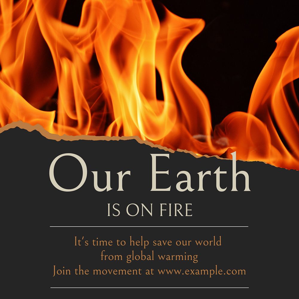 Global warming & fire Instagram post template, editable text