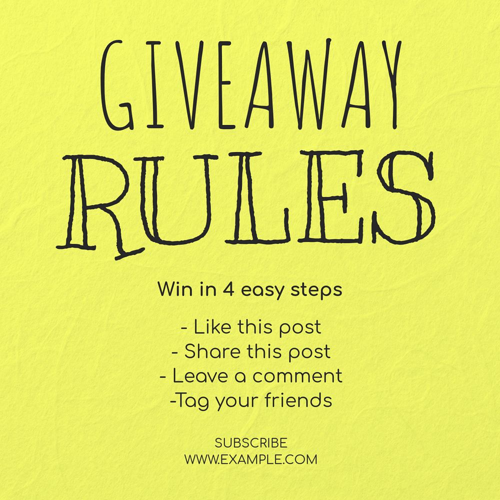 Giveaway rules Instagram post template, editable text