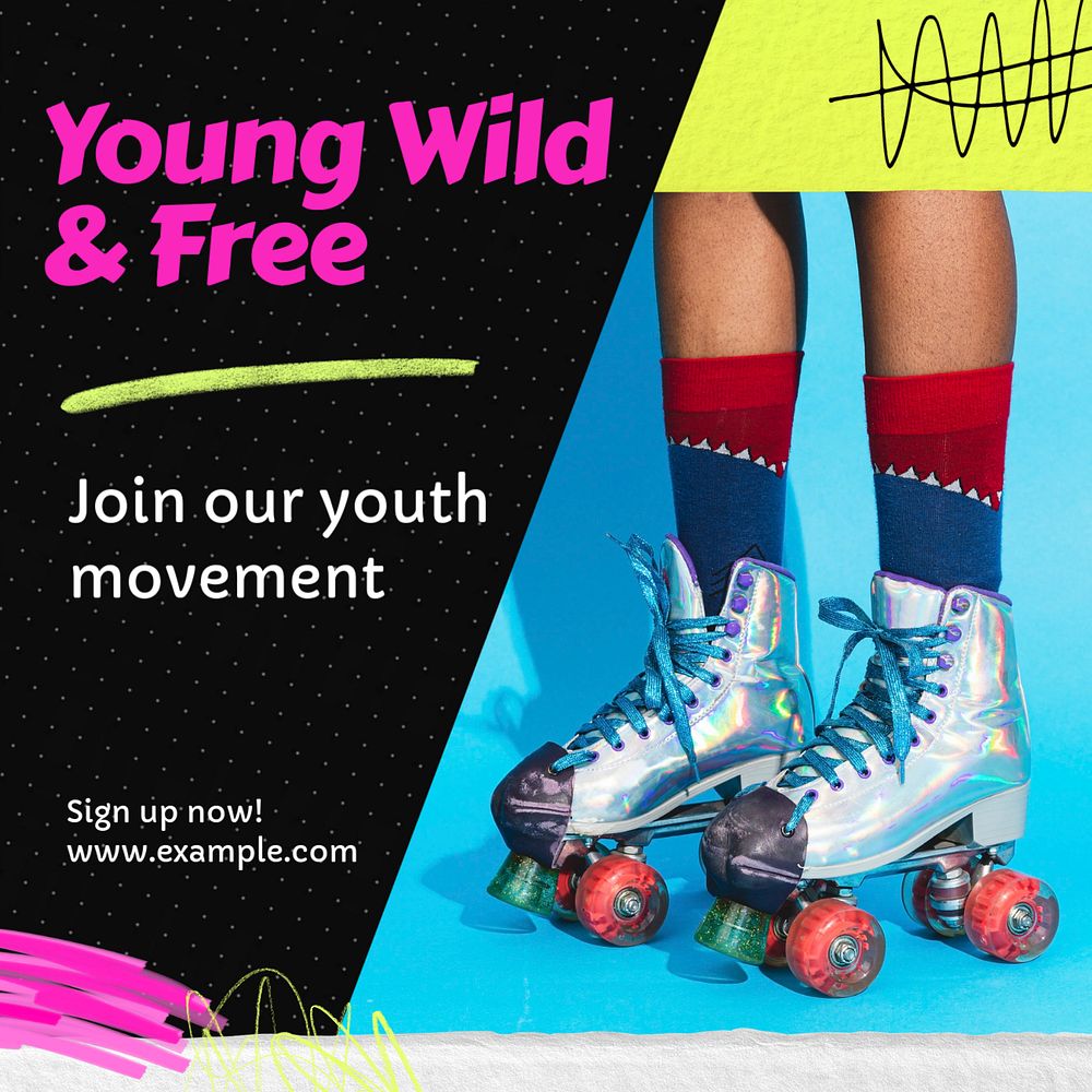 Young wild & free Instagram post template, editable text