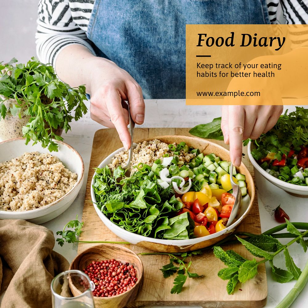 Food diary Instagram post template, editable text