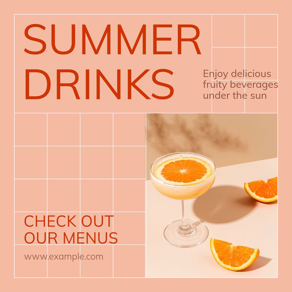 Summer drinks Instagram post template, editable text