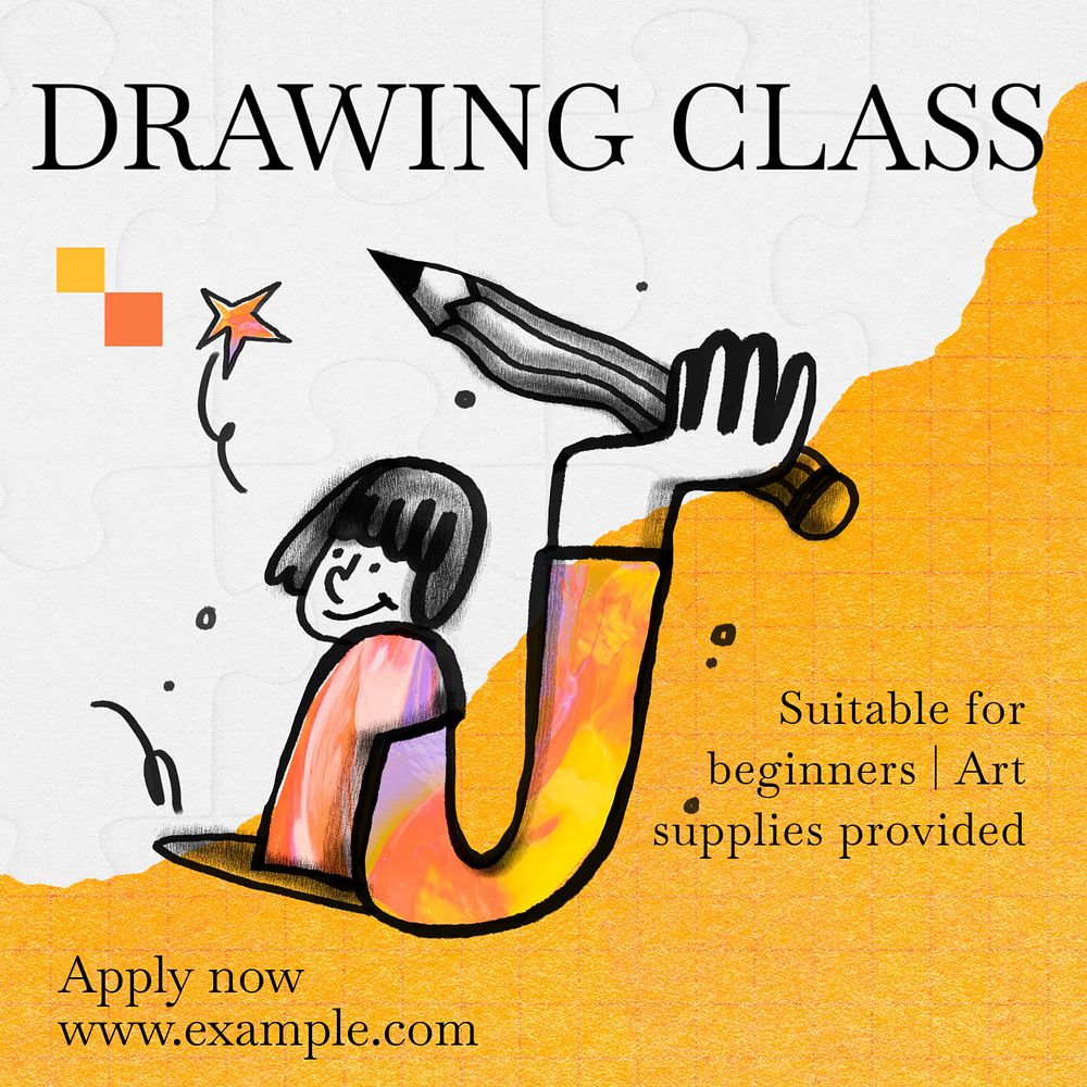 Drawing class Instagram post template, editable text