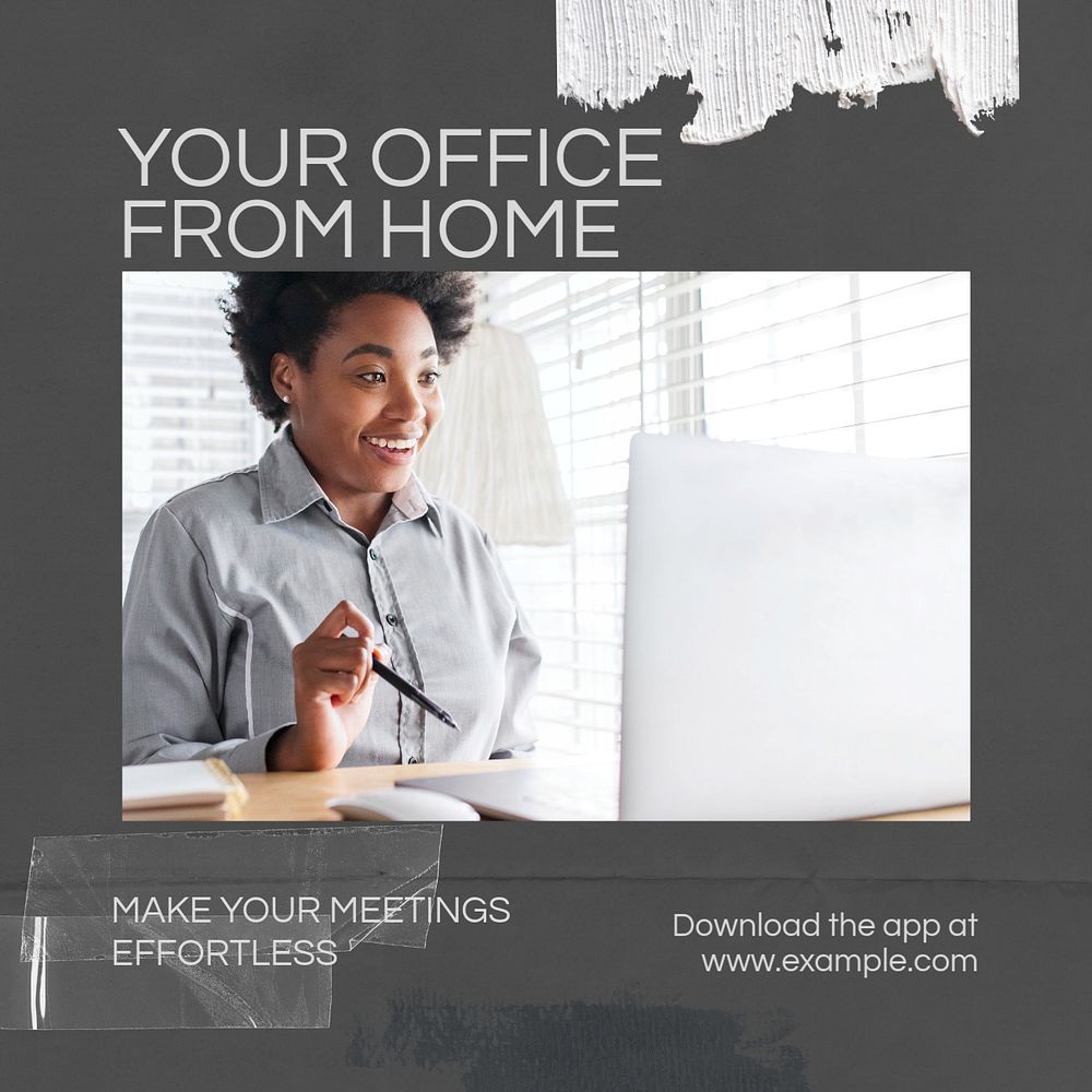 Office from home Instagram post template, editable text