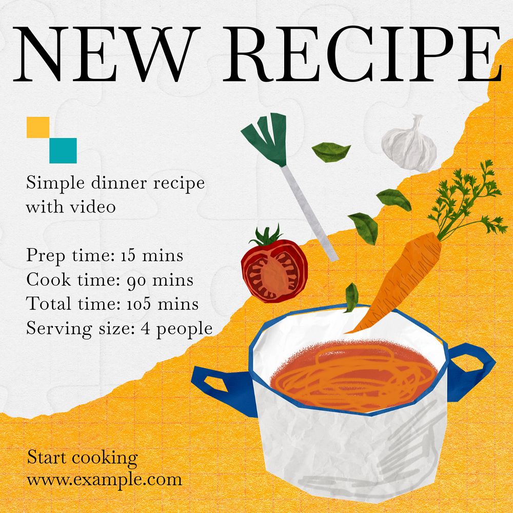 New recipe Instagram post template, editable text