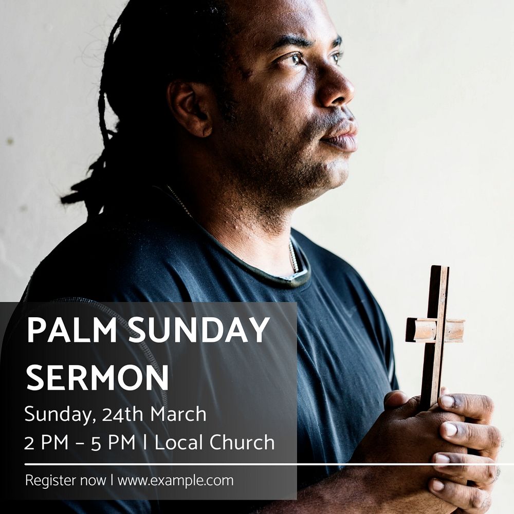 Palm Sunday sermon Instagram post template, editable text